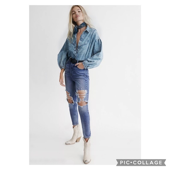 NWT Free People Blue Phoenix High Rise Ripped Skinny Jeans